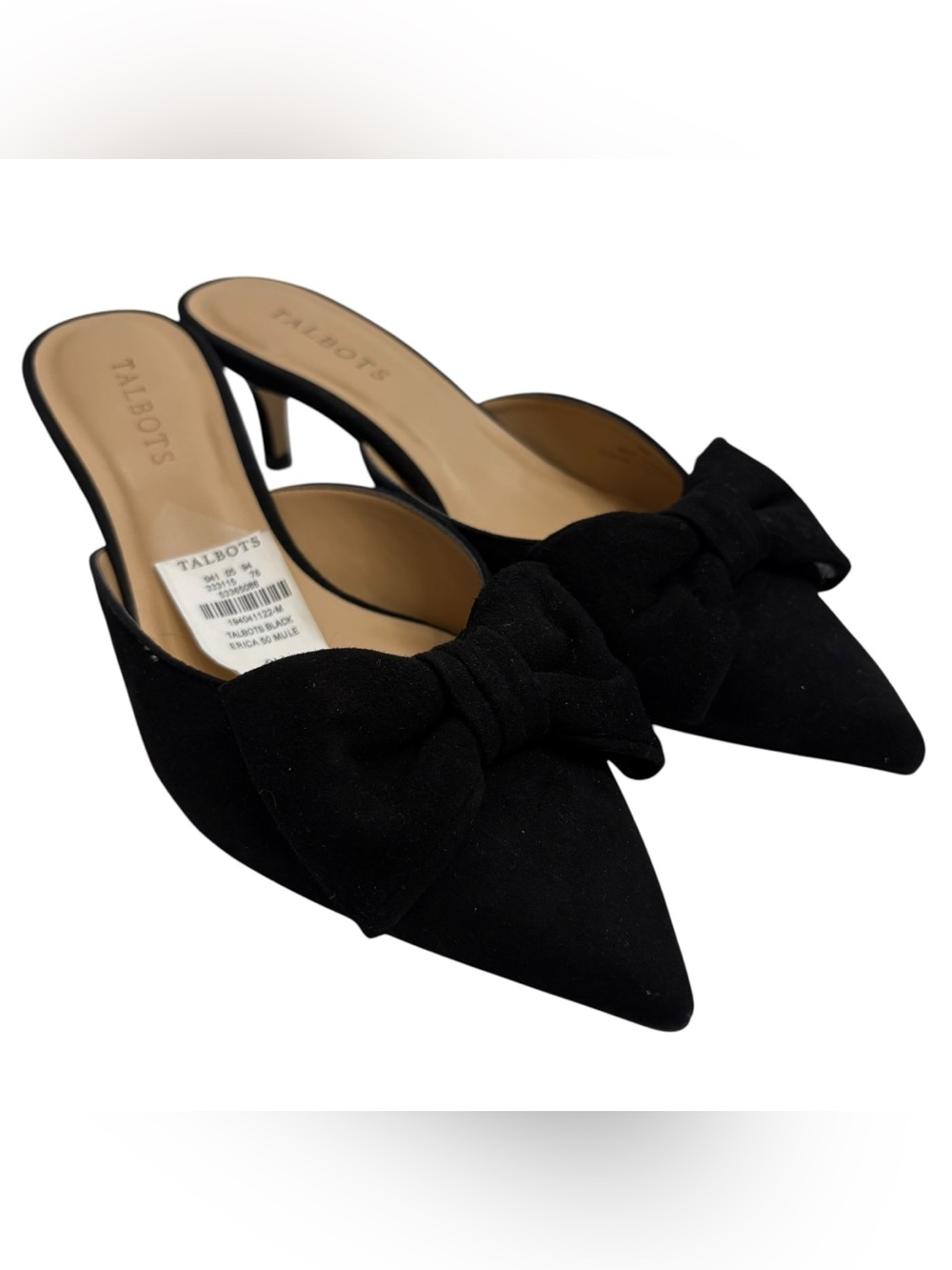 Talbots Black Bow Pointed-Toe Suede Mule Heels NWT $139